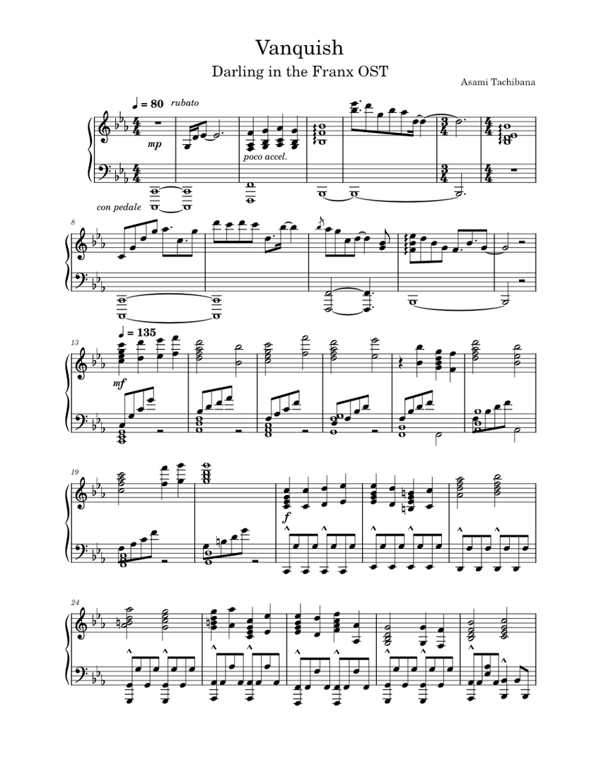 Vanquish – Asami Tachibana Sheet Music for Piano (Solo