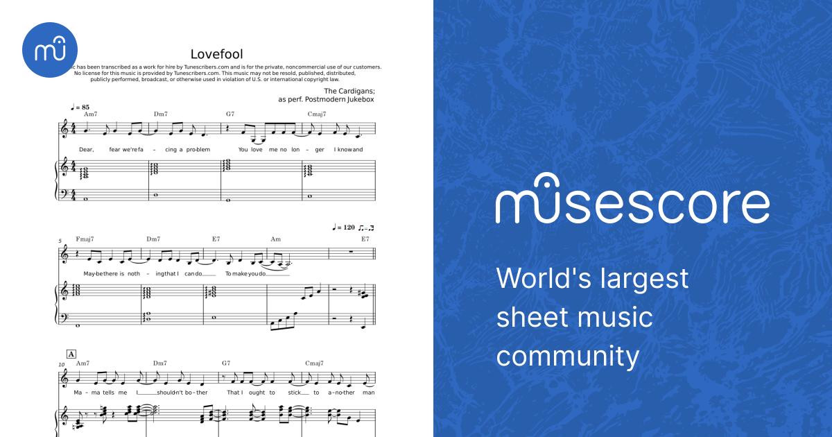 Lovefool - The Cardigans Sheet Music with Chords for Piano, Synthesizer ...