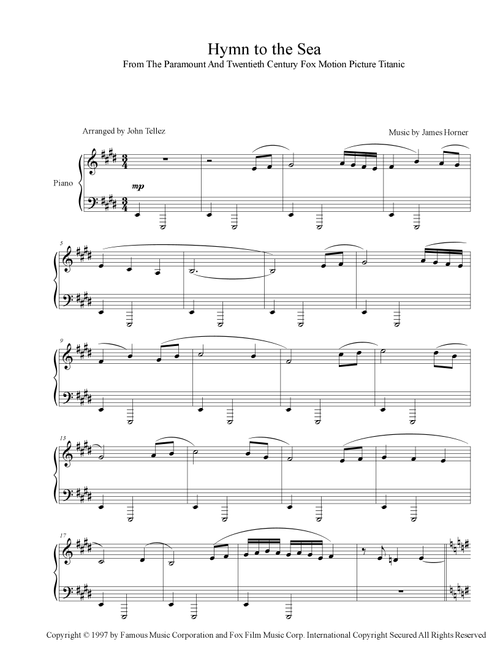 Hymn To The Sea (Arr. John Tellez) - James Horner (Piano Solo)