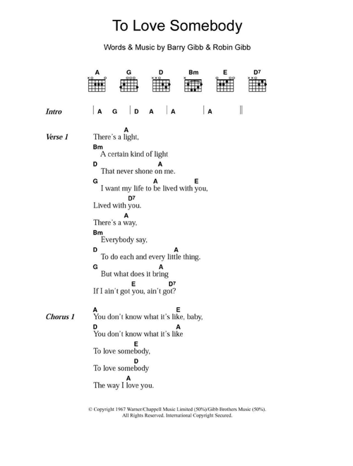 To Love Somebody - Bee Gees (Guitar Chords-Lyrics)