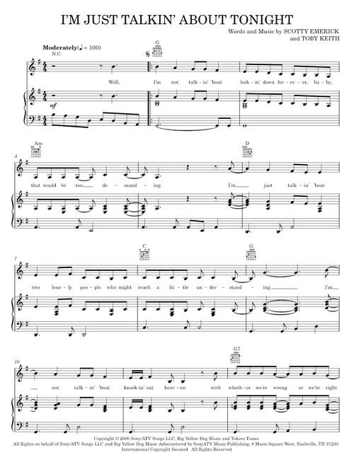 I'm Just Talkin' About Tonight - Toby Keith Sting (Piano-Vocal-Guitar)