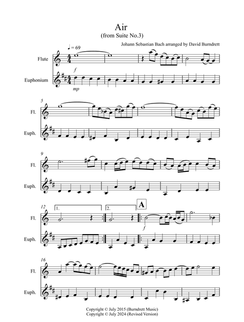 Air on a G String for Flute and Euphonium Duet (Arr. David Burndrett) - Johann Sebastian Bach (Instrumental Duet)