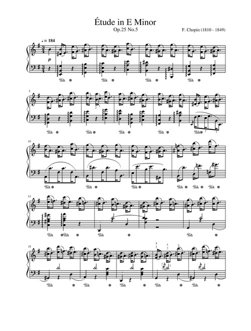 Etudes, Op.25 No.5 in E minor - Fryderyk Fanciszek Chopin (Piano Solo)