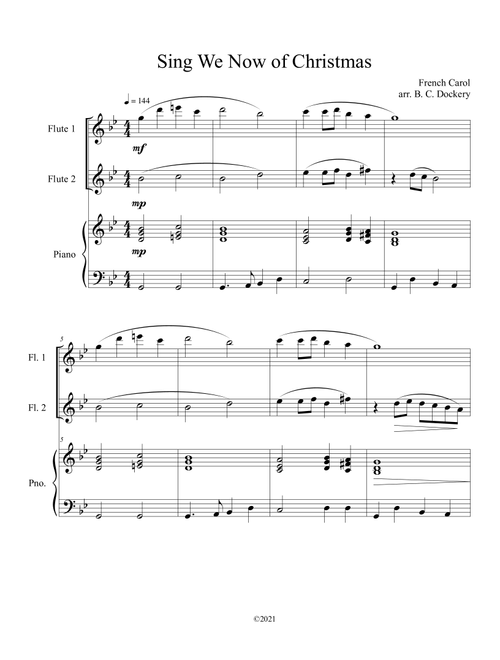 Sing We Now of Christmas (Flute Duet with Piano Accompaniment) (Arr. B. C. Dockery) - Traditional (Instrumental Duet and Piano)