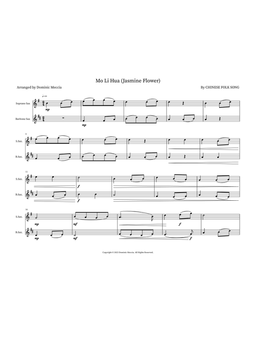 Mo Li Hua (Jasmine Flower) (Arr. Dominic Meccia) - Chinese Folk Song (Instrumental Duet)