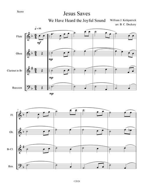 Jesus Saves (Woodwind Quartet) (Arr. B. C. Dockery) - William J Kirkpatrick (Woodwind Ensemble)