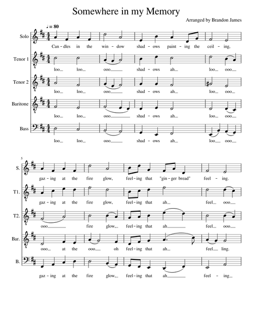 Somewhere in my Memory variation acapella arrangement Men's backround woman solo