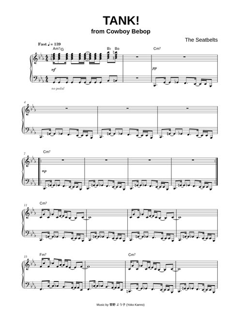 Tank! (from Cowboy Bebop) - The Seatbelts (Piano)