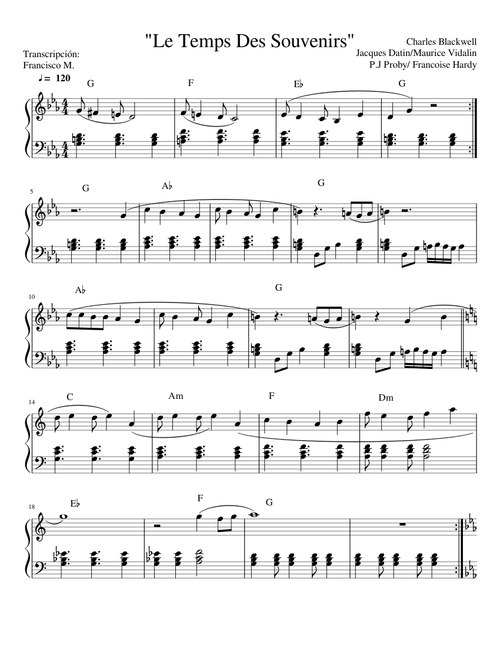"Le Temps Des Souvenirs" - Françoise Hardy / Piano