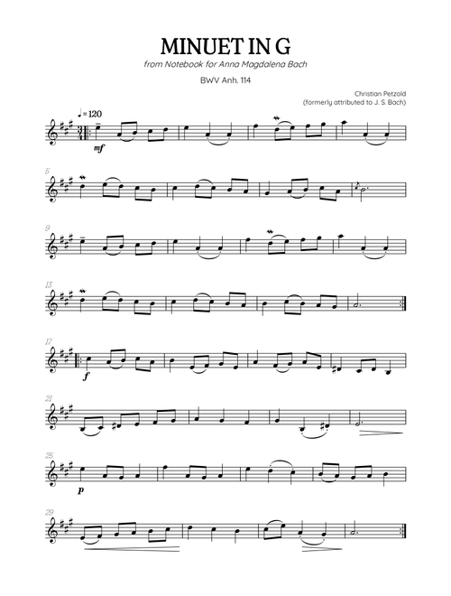 Petzold (Bach) Minuet in G BWV Anh 114 | trumpet solo (Arr. Benzaiten Editions) - Christian Petzold, Johann Sebastian Bach (Trumpet Solo)