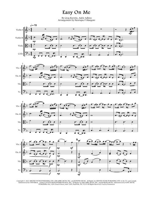 Easy On Me (Arr. Henrique F Mangoni) - Adele (String Quartet)