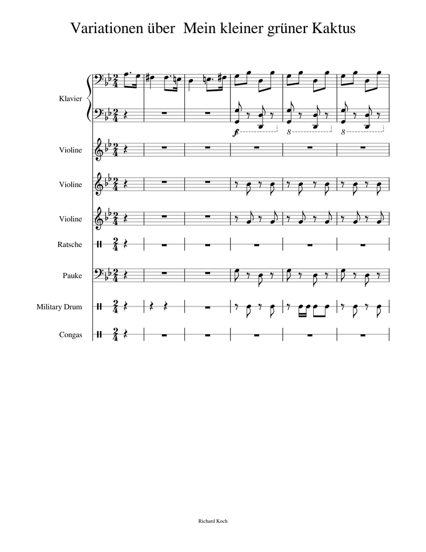 Variationen ber: Mein kleiner grner Kaktus Sheet Music for Piano,  Timpani, Snare drum, Violin & more instruments (Mixed Ensemble) |  MuseScore.com