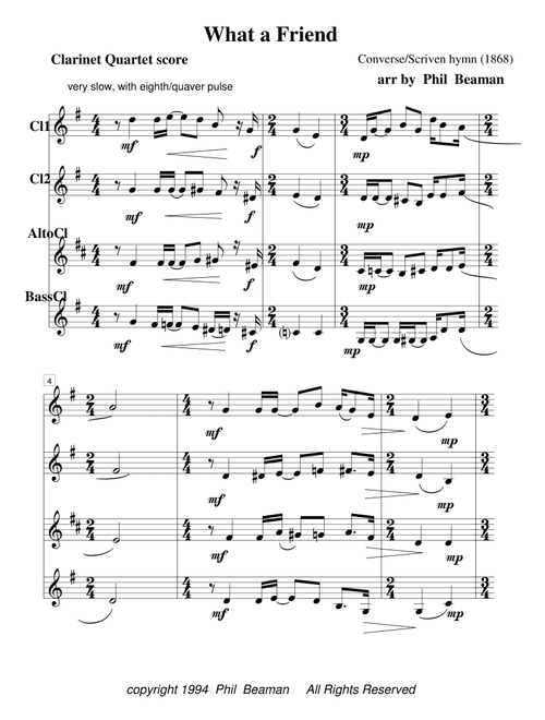 What a Friend- clarinet quartet (Arr. Phil Beaman) - Converse/Scriven (Woodwind Ensemble)