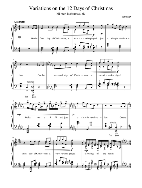 Variations on the 12 Days of Christmas (incomplete)