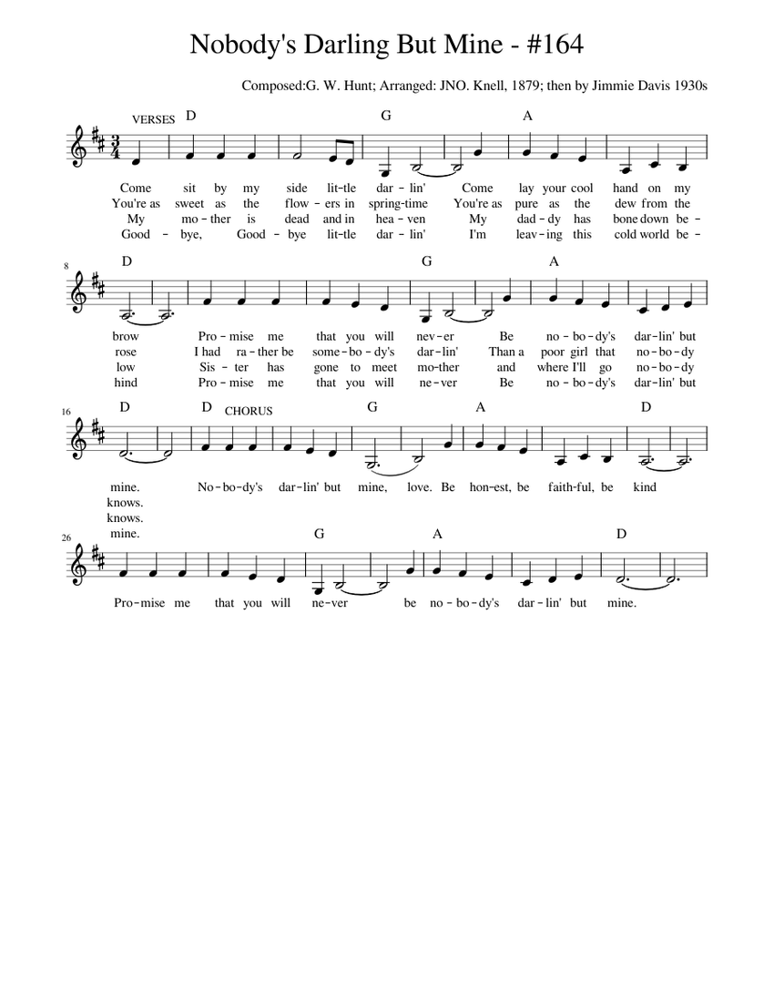Nobody's Darling But Mine - #164 Sheet Music with Chords for Piano ...