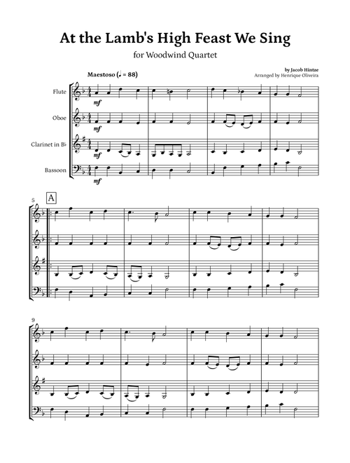 At the Lamb's High Feast We Sing (Woodwind Quartet) - Easter Hymn (Arr. Henrique Oliveira) - Jacob Hintze (Woodwind Ensemble)