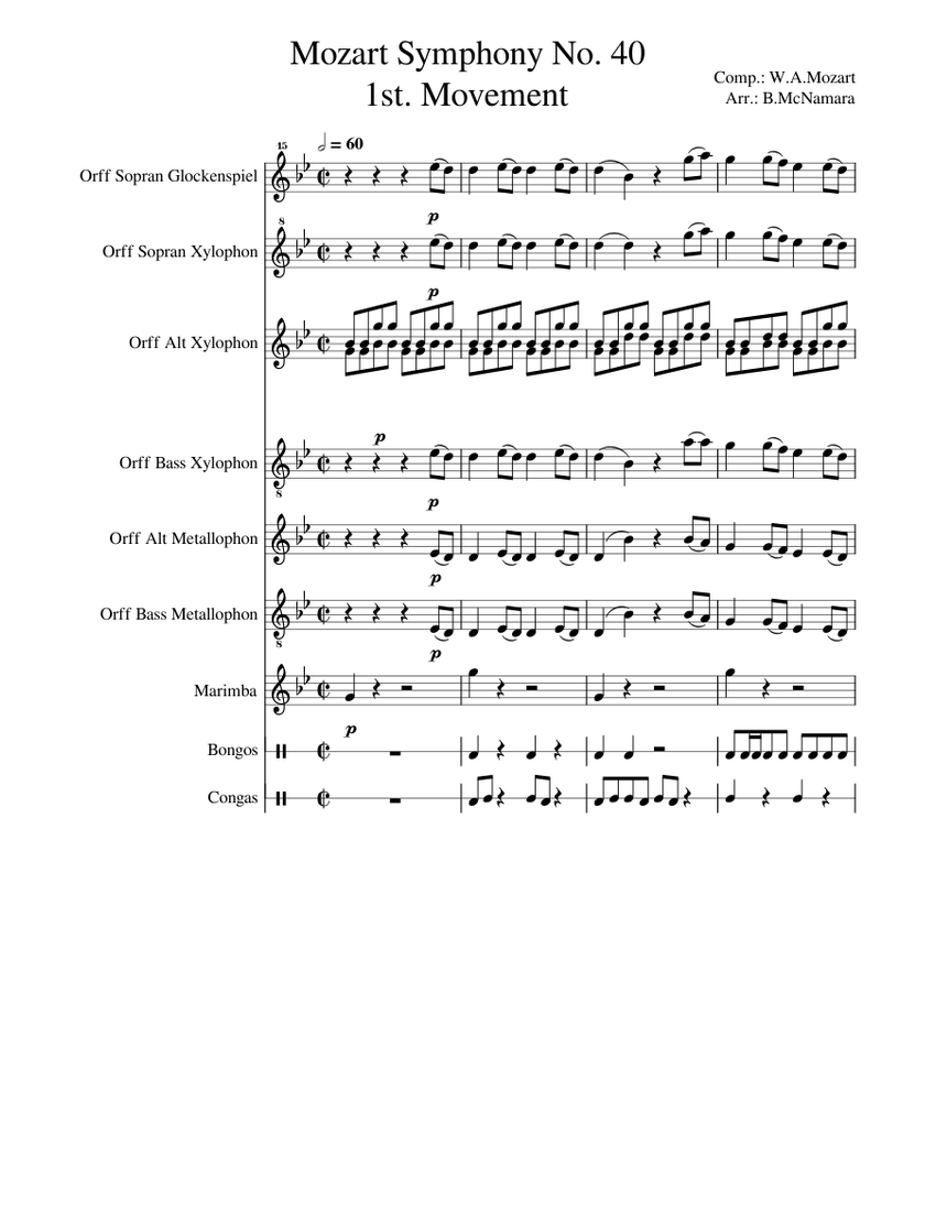 Symphony No.40 in G minor 1st movement K.550 Wolfgang Amadeus Mozart Sheet music for Marimba Xylophone Bongo Conga more instruments Mixed Ensemble Musescore