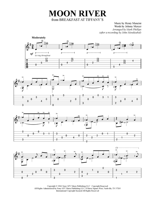 Moon River (Arr. Mark Phillips) - Andy Williams (Guitar Tab)