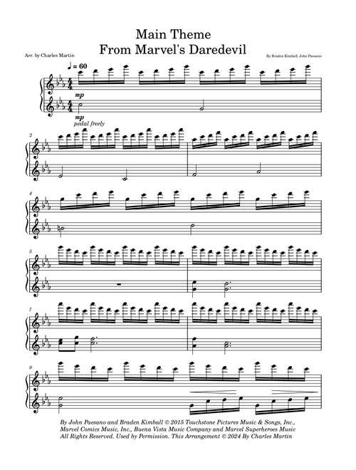 Daredevil Main Titles (Arr. Charles Martin) - John Paesano, Braden Kimball (Piano Solo)