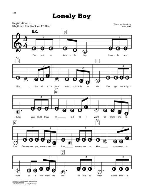 Lonely Boy - Paul Anka (E-Z Play Today)