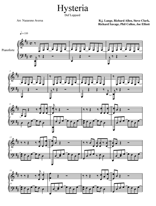 Hysteria (Arr. Nazareno Aversa) - Def Leppard (Piano Solo)