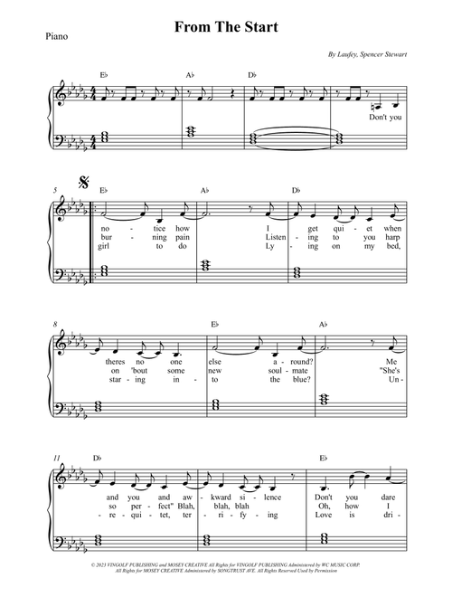 From The Start (Arr. Wesley S. SIlva) - Laufey (Piano-Vocal-Guitar (Piano Accompaniment))