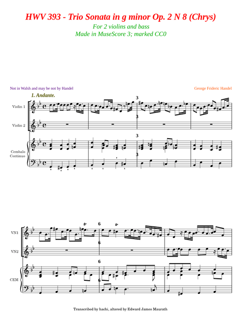 Trio sonata in g minor, Op 2 N 8, HWV 393 - Handel