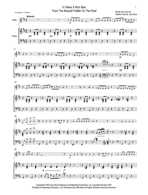 If I Were A Rich Man (Arr. John Nicolaus) - Hines Hines & Dad (Violin and Piano)