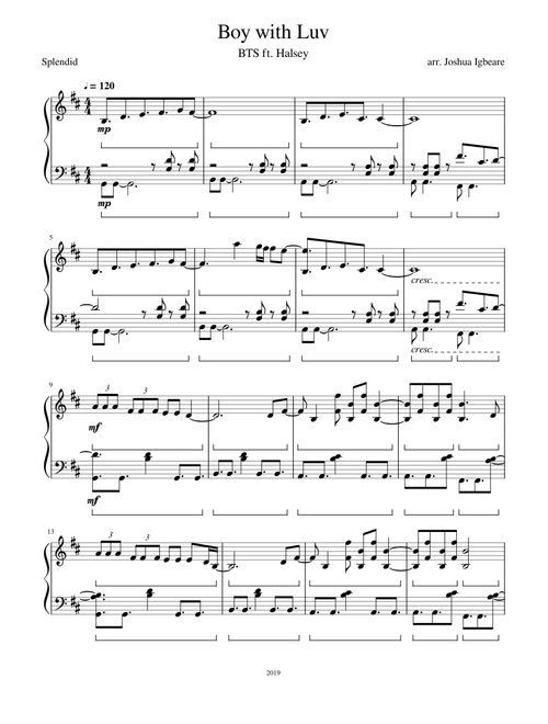 BTS: Boy with Luv ft. Halsey | Piano Arrangement | Splendid