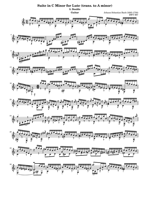 Suite in C Minor for Lute (trans. to A minor): Double, BWV 997 (Arr. Matthew) - Johann Sebastian Bach (Piano Solo)