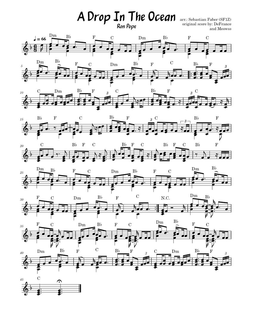 A Drop In The Ocean - Ron Pope Sheet Music with Chords for Piano (Solo ...