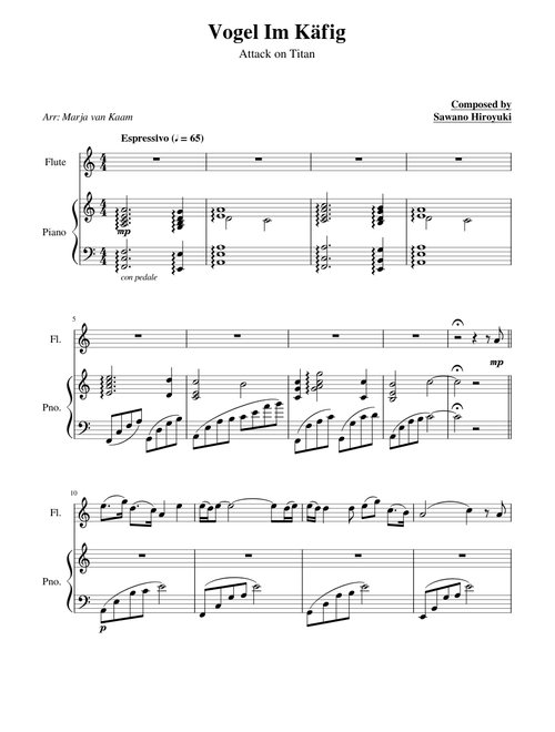 Vogel im Käfig for Flute and Piano | ATTACK ON TITAN - SHINGEKI NO KYOJIN