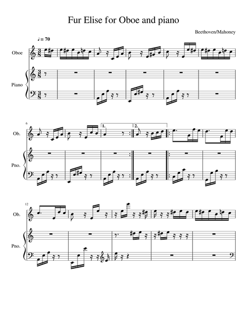 Fur Elise Arranged for Oboe and Piano