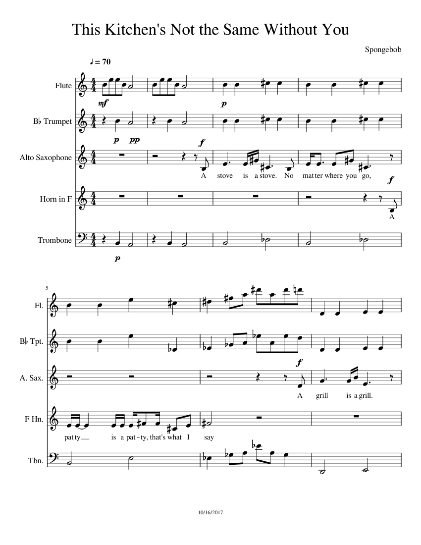 This Kitchen's Not the Same Without You Sheet music for Trombone, Flute ...
