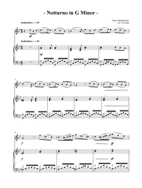 Notturno in G Minor (Arr. SCMusic) - Fanny Mendelssohn (Fanny Hensel) (Flute and Piano)