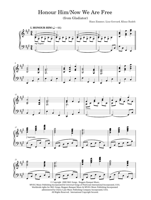 Honor Him/Now We Are Free (from Gladiator) - Angels & Demons Movie, Hans Zimmer (Piano Solo)