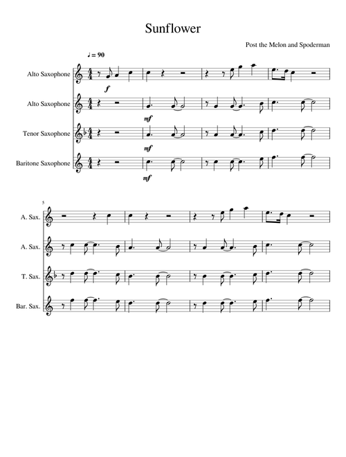 Sunflower - Post Malone and Swae Lee (Saxophone Quartet)