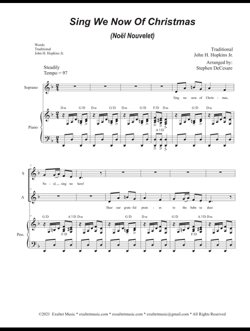 Sing We Now Of Christmas (Noël Nouvelet) (Duet for Soprano and Alto solo) (Arr. Stephen DeCesare) - Traditional John H Hopkins Jr (Voice Duet and Piano)