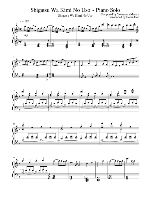 Shigatsu Wa Kimi No Uso ~ Piano Solo
