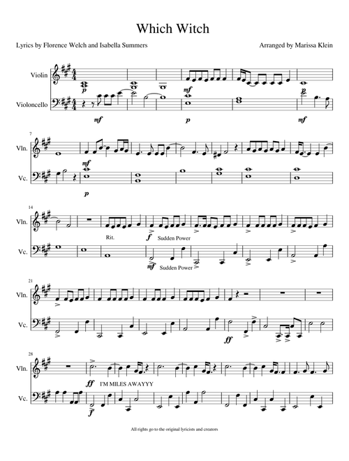Which Witch (Florence + the Machine) Arranged for Cello and Violin