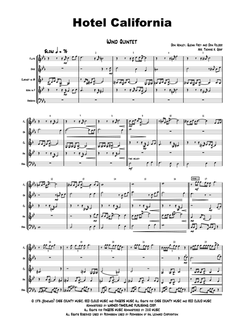 Hotel California (Arr. Thomas Graf) - Eagles (Woodwind Ensemble)