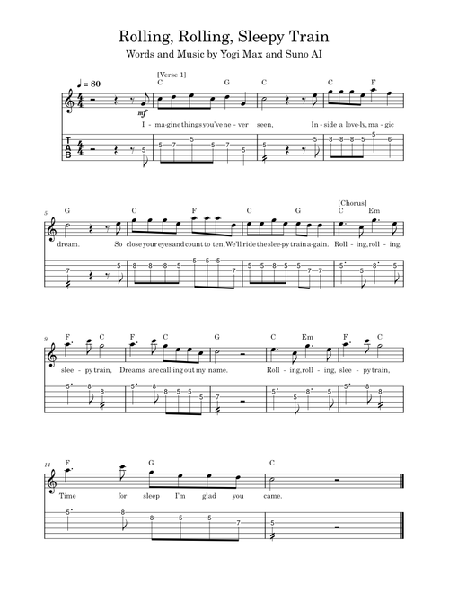 Rolling, Rolling, Sleepy Train in C Major