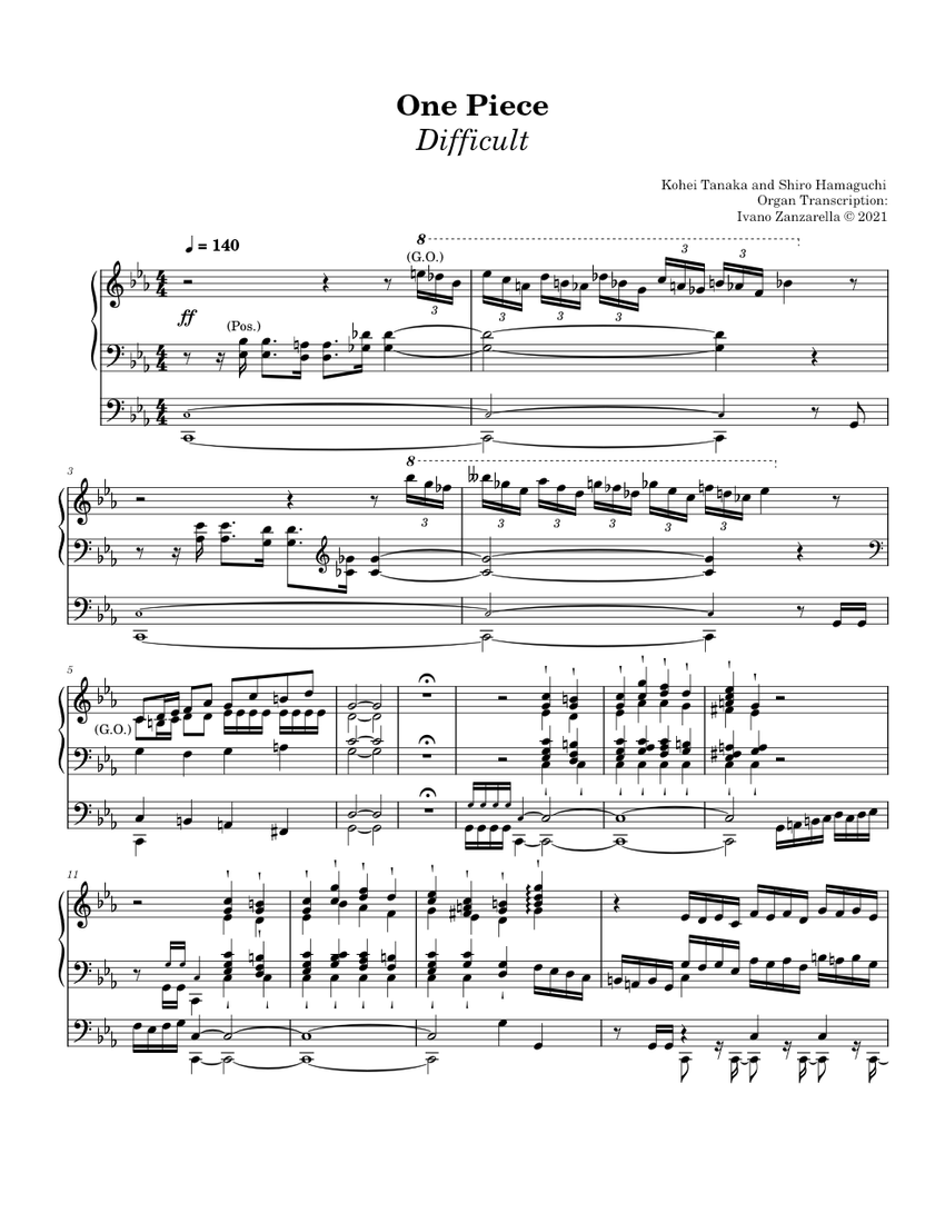 Difficult (One Piece) - Organ Solo Transcription Sheet Music for