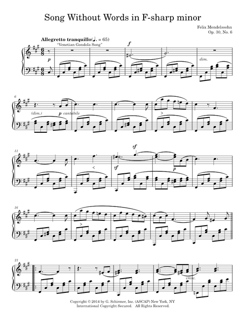 Song Without Words, Op. 30, No. 6 (Venetian Boat Song) - Felix Mendelssohn (Piano Solo)
