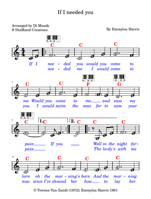 If I needed you (Arr. Dianne Mandy) - Emmylou Harris (Lead Sheet - Fake Book)