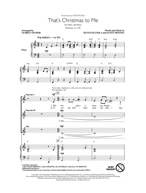 That's Christmas To Me (arr. Audrey Snyder) - Pentatonix (Choral, SSA)