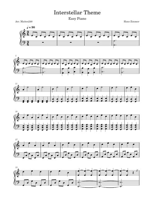 Interstellar – Hans Zimmer Interstellar Theme Easy Piano