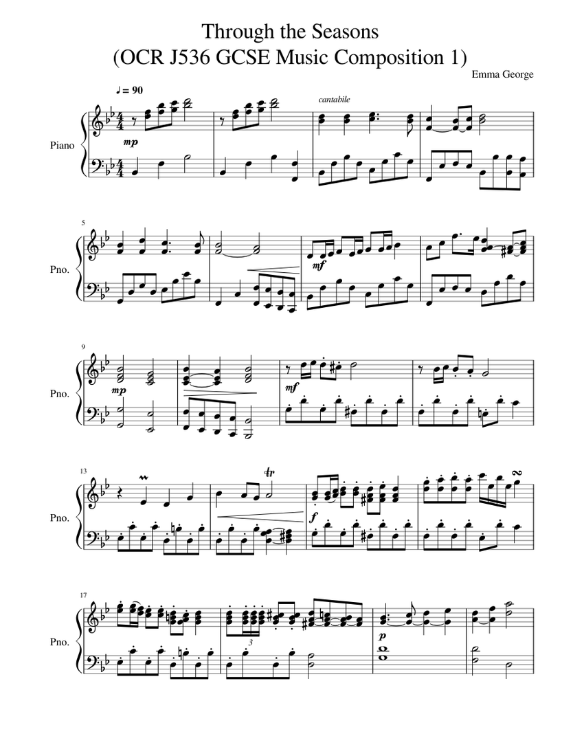 Through the Seasons (GRADE 9 OCR J536 GCSE Music Composition 1) Sheet