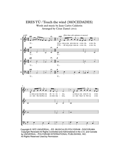 Eres Tu/touch The Wind (Arr. César Zumel) - Mocedades (Choral, SATB)
