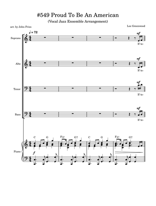 Proud To Be An American (Arr. John Fries) - Lee Greenwood (Choral, SATB)